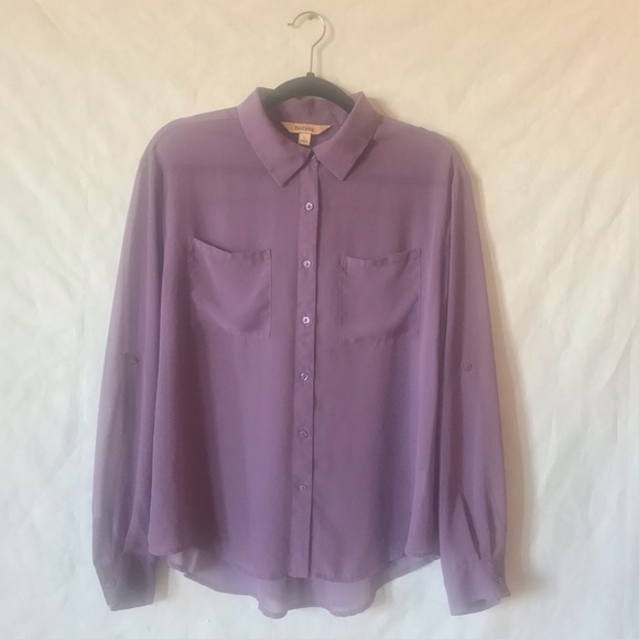 Decree Tops - Decree Purple Sheer Button Down Blouse | Large